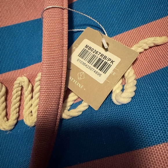 Striped Blue & Pink Tote with Rope Script - Picture 3 of 3